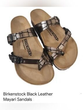 Birkenstock Mayari Leather Sandals in Metallic Black Size 39 (8-8.5)